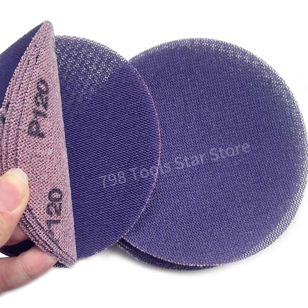 50PCS 5 Inch/125mm Ceramic Mesh Sandpaper, Dustless Hook & Loop Backing Purple Sanding Discs for Drywall,Wood, Automotive Paint