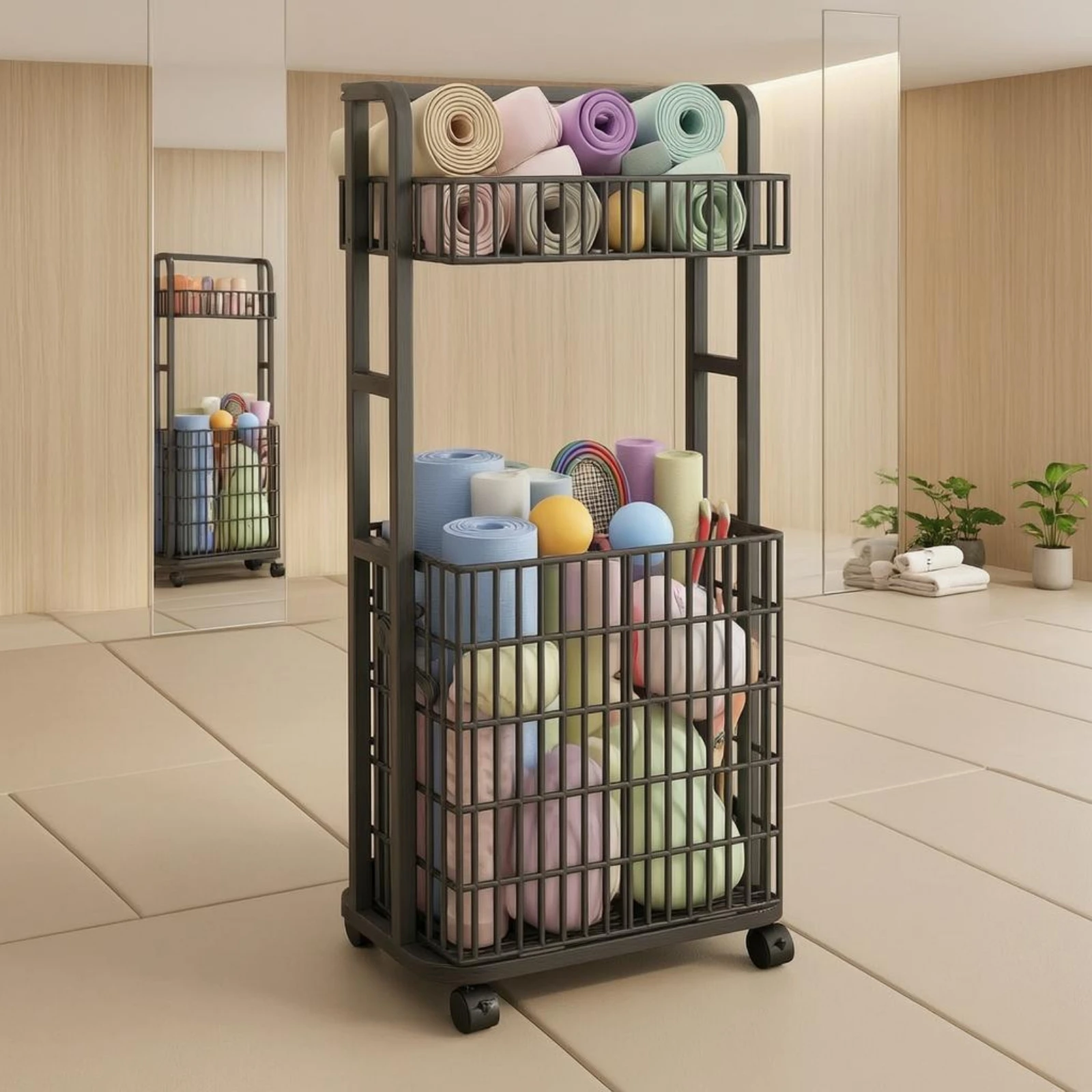 Rolling Storage Trolley Vertical Bar Side Mobile Storage Trolley Shelving Single-Piece Rectangular Home Organizer Large Capacity