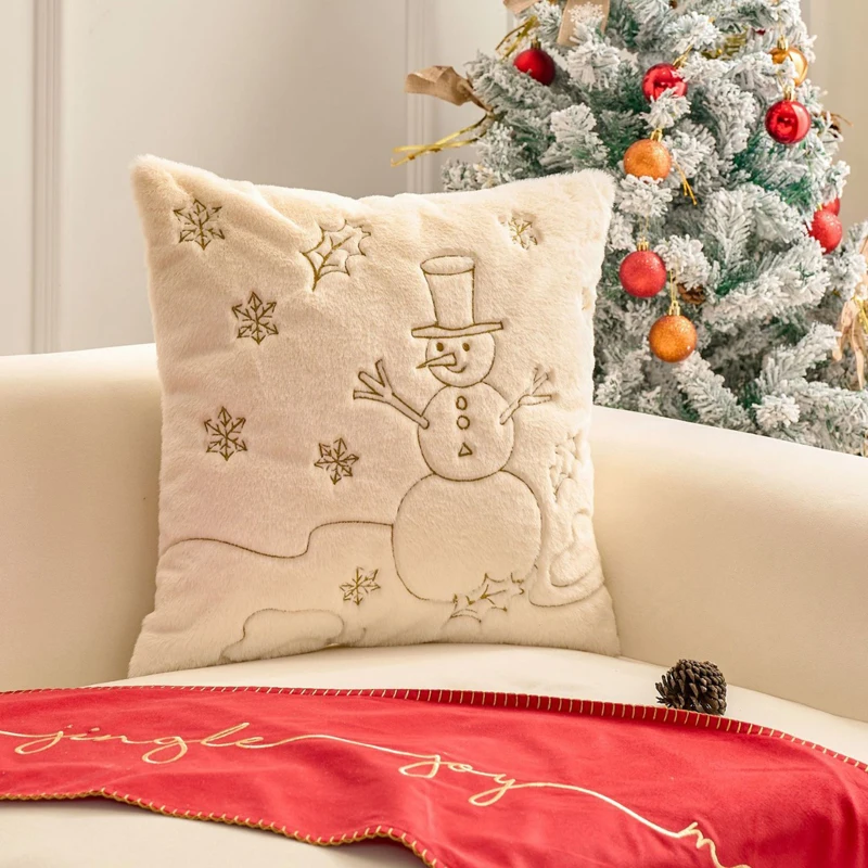 With Core/without Core White Plush Pillowcase 45x45cm Elk Christmas Tree Embroidery Throw Pillow Cases Winter Holiday Home Decor