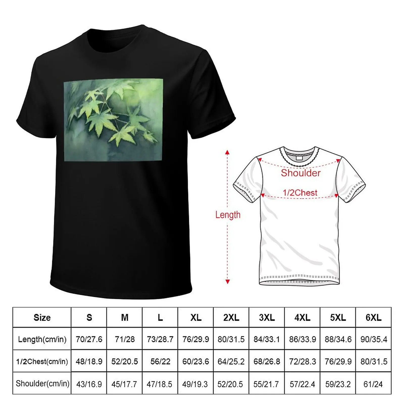 Japanese Maple Watercolor Painting T-Shirt Odor Resistant Short Sleeve Top