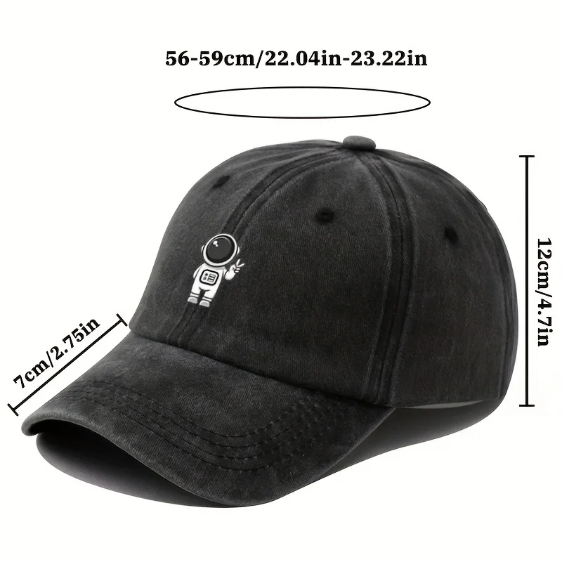 Printed Astronaut Retro Washed Baseball Cap Unisex Four Seasons Adjustable Duckbill Cap Outdoor Party Hip Hop Cap Trucker Hat