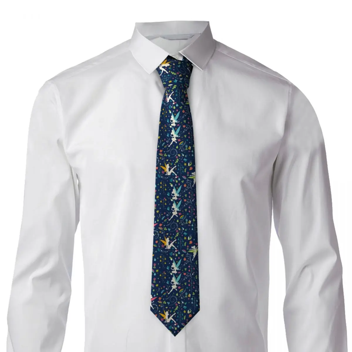 Personalized Dancing Tinkerbell Necktie Men Silk Vintage Classic Neck Ties for Office
