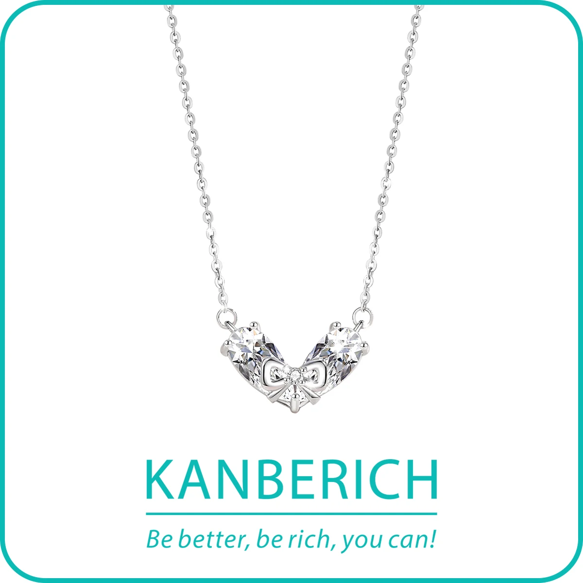 

Kanberich S925 Real Sterling Silver Cubic Zirconia Sweetheart Knot Pendant Clavicle Chain Necklace