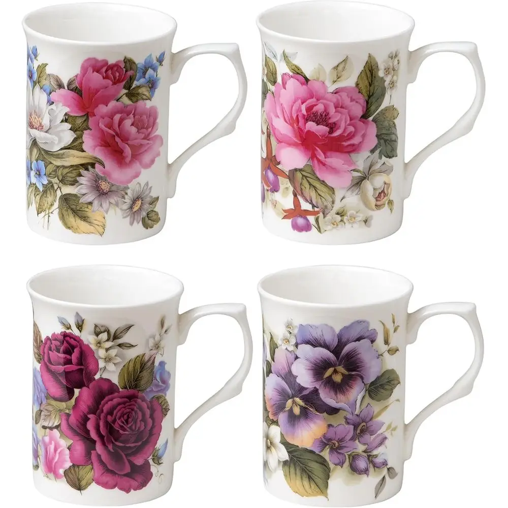 

Bone China Coee Tea Mugs 9-Ounce, Assorted Set o 4 (Classic loral)
