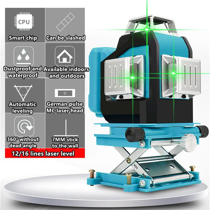 

Laser Level 12/16 Lines Self-Leveling Horizontal Vertical 360 Green Beam Line Remote Control for Diy Building Decoration Tools