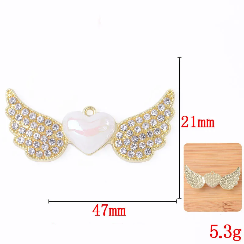 5Pcs Lovely Angel Wings Alloy Heart Shaped Diamond Pearl Clothing Flat Bottom Clothing DIY Handmate Jewelry, Hair Accessories