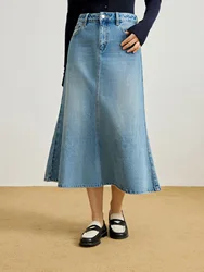 DUSHU Plus Size Women's Retro Blue Denim Mermaid Long Skirt 2025 Spring New Design A-line Elegant Style High Waist Female Skirt