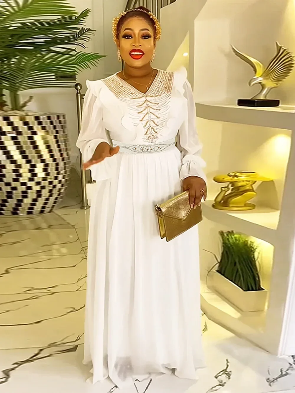 African Dresses for Woman 2024 Plus Size Elegant Evening Party Long Dress Africa Clothing Maxi Kaftan Muslim Chiffon Robe Femme