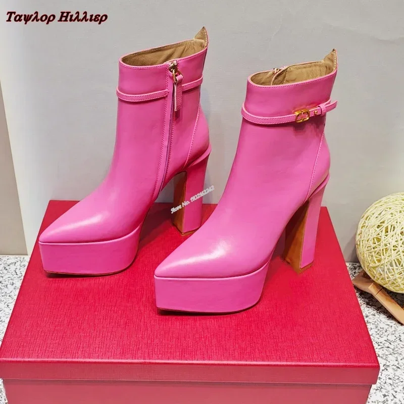 

Autumn And Winter New Pointed Toe Water Platform Short Boots Fashionable Thick Heel Side Zipper Designer Short Boots For Women