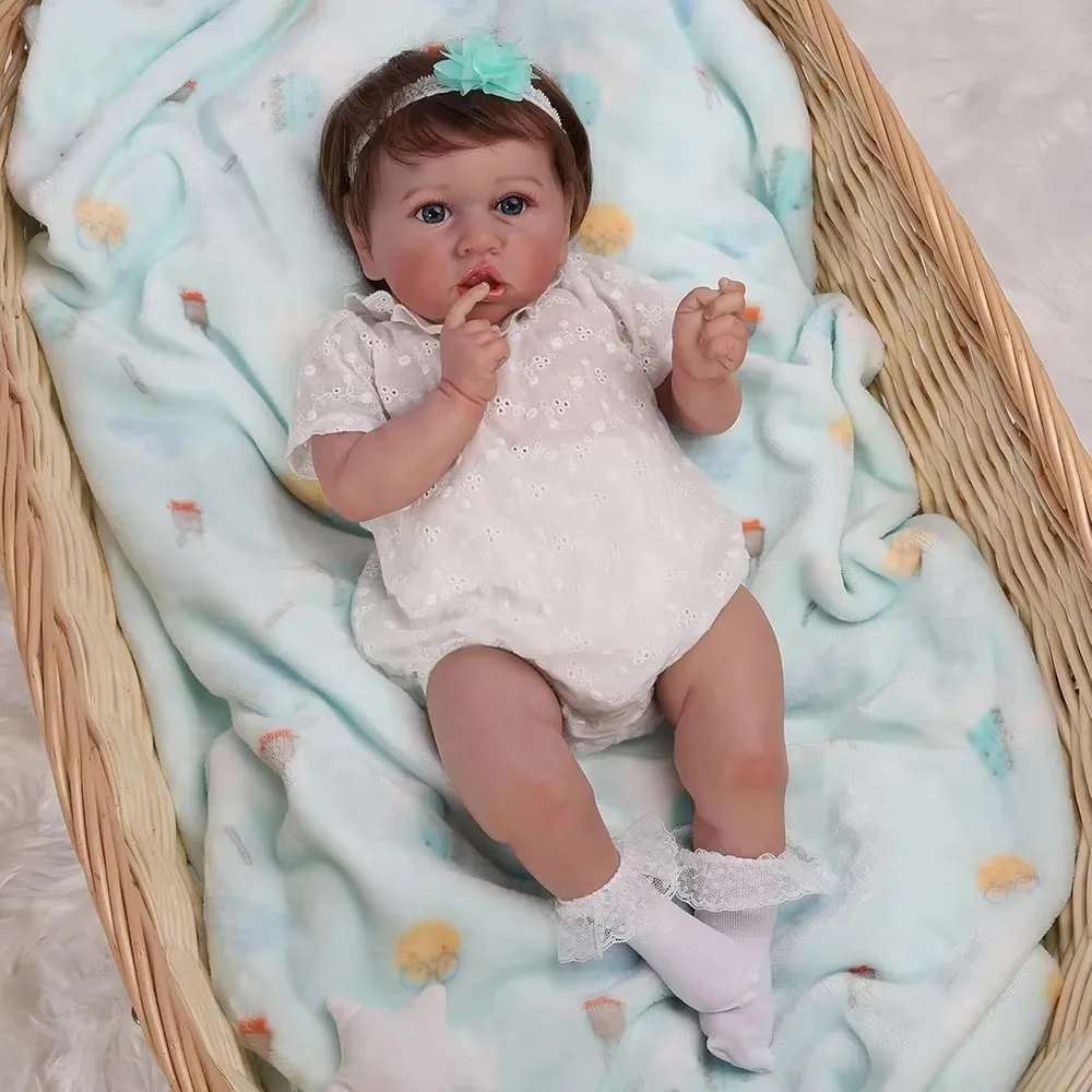 Reborn Baby Dolls Girls 55cm Full Body Soft Silicone Vinyl Hand Rooted Hair Eyes Open Realistic Newborn Doll Toy Birthday Gifts
