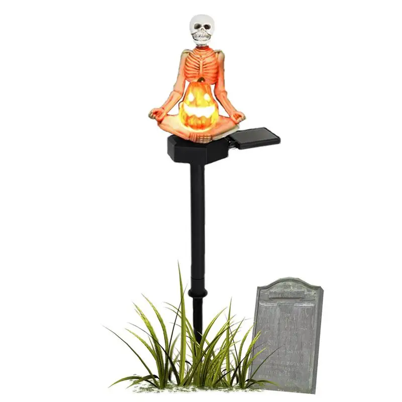 Lampu Taman tenaga surya Halloween, lampu jalur labu dan tengkorak, lampu tenaga surya luar ruangan untuk dekorasi Halloween untuk taman luar ruangan