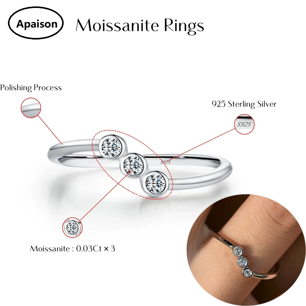 

Apaison 3EX VVS1 D Color Real Moissanite Diamonds Simple Ring 925 Sterling Silver Jewelry Wedding Party Gift For Woman