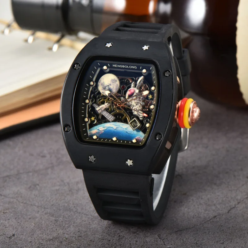 Foreign Trade Wholesale Live Wine Barrel-Shaped Outer Space Astronauts Super Luminous Hollow Tourbillon Fashion Men's Watch