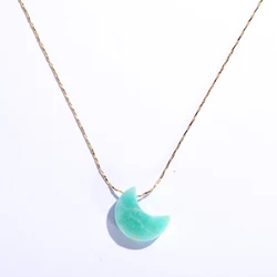 Summer Elegant Women Dainty Short Chain Purple Green Natural Faceted Moon Stone Necklace 16