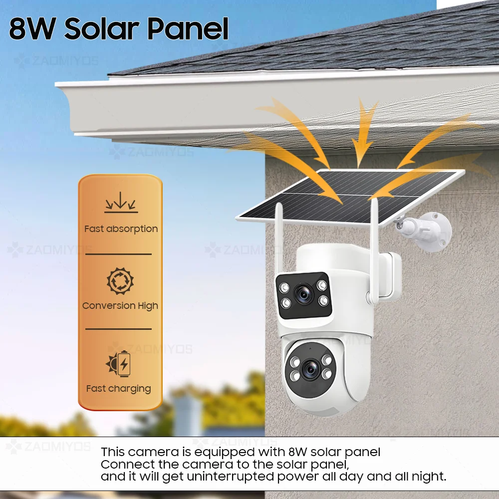 Auto Tracking Surveillance Solar Camera 4G SIM Outdoor 8MP Dual Lens PTZ Security Night Vision AOV 24h Recording CCTV IP Cameras