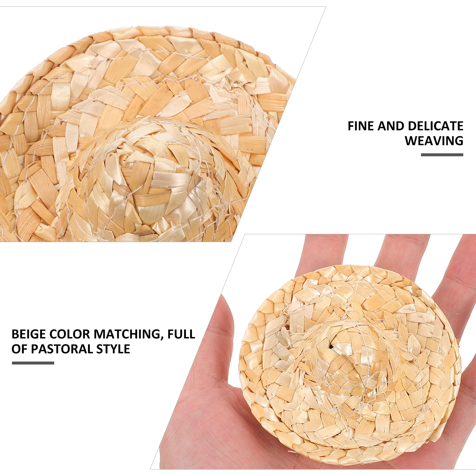 10Pcs Small Woven Straw Hats Decorative Craft Props Lovely Photo Accessories Mini Hat Rustic Ornament Small Straw Hat