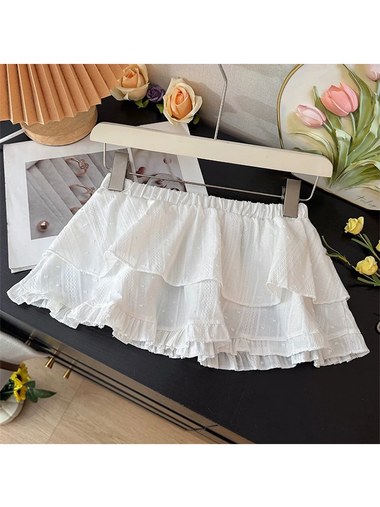 

Korean Sle High Waist Layered Lace Puffy Skirt ort f-length Cake Skirt Commute Sle Polyester Fabric A-line Skirt