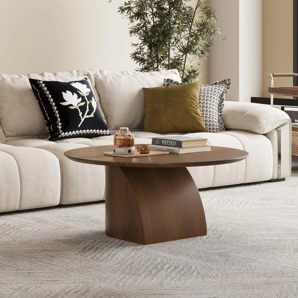 

Modern Simplicity Round Coffee Table for Living Room, Wooden Center Table with Unique Geometric Design, Pre-Assembled