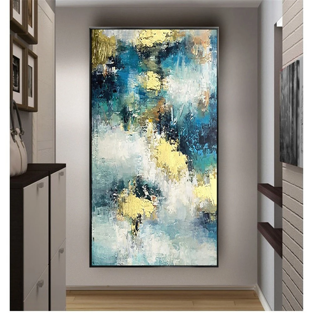Gold Green Texture Canvas Gift Picture Abstract Large Size Paint Panel Painting 100% Handmade Oil Paintings Decor Living Room
