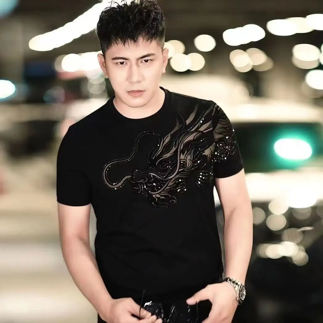 Dragon Men\'s Cotton T-shirt 2024 New Summer Man Trend Printed Short-sleeved T-shirt Male Breathable Absorbent Tops