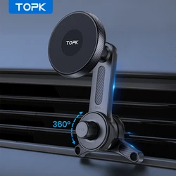 TOPK for Magsafe Car Phone Mount,Premium Quality Extended Arm 3-Point Single-Hand Operation Metal Hook Magnetic Car Phone Holder