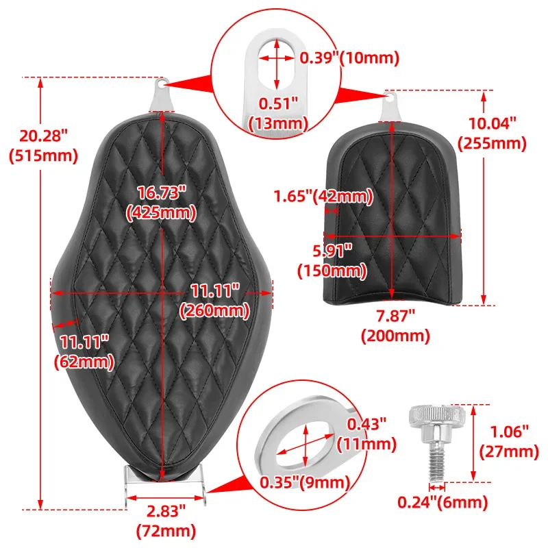 Capa de almofada para assento traseiro dianteiro de motocicleta, preta, travesseiro de passageiro, assento duplo para harley sportster xl 48 883 1200 2004-2020