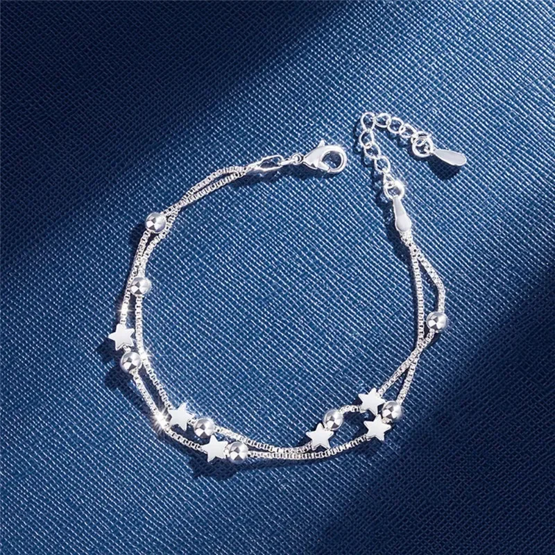 

Original Luxury 925 Sterling Silver Fine Charm Stars Chain Bracelets For Women Party Wedding Engagement Jewelry Gifts 20cm