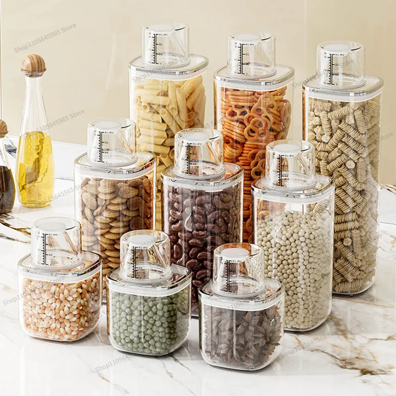 For Sealed jar with measuring cup for household use, insect proof and moisture-proof, kitchen dry goods storage jar
