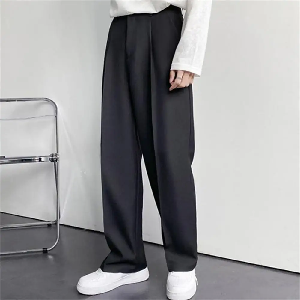 2025 Reinforced Pocket Stitching Men Suit Pants High Waist Button Zipper Fly Straight Wide Leg Pants Casual Men Trousers