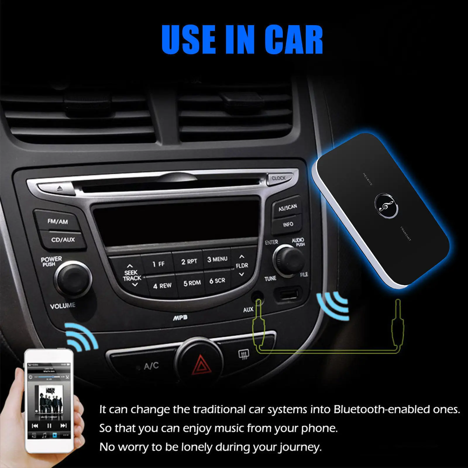 

Adapter .0 2-in-1 Wireless Audio Transmitter and Receiver 3.5mm Aux for Car Home Stereo Systems 600mAh 8H