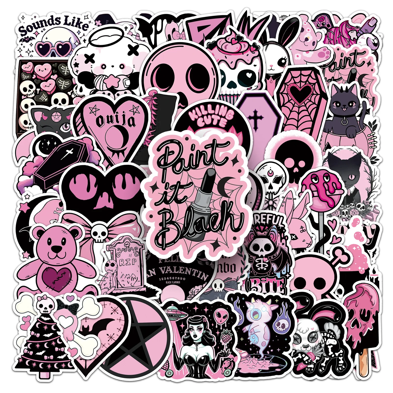 

10/50PCS Black Pink Gothic Cartoon Skull Colorful Graffiti Decorative Mobile Case Guitar Water Cup Waterproof Sticker Kids Toy