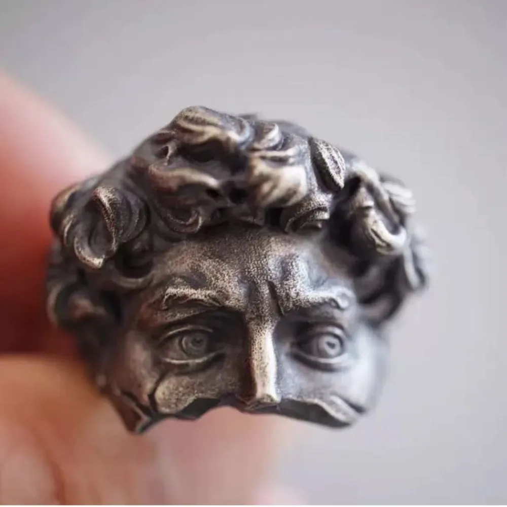 Vintage Artistic David Open Ring for Men Retro Distressed Sculpture Trendy Adjustable Index Finger Personality Fashion Jewelry