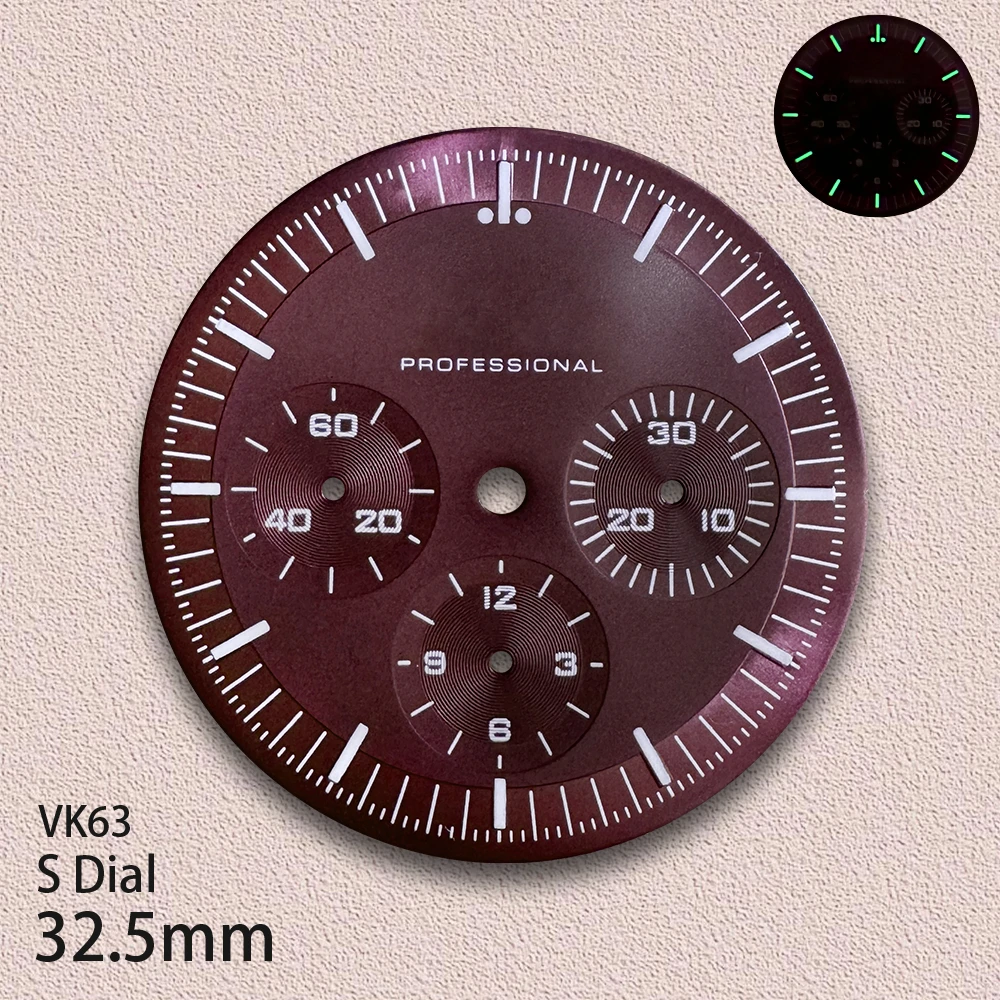 32.5mm S Logo Dial Fit VK63 Movement Green Luminous Speed High-Quality Dial Watch Modification Accessories - view 4