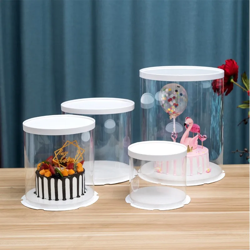 Round Cake Box Clear Cylindrical Pattern Transparent Tårtask Flower Gift Dustproof Exhibition Storage Box