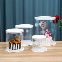 Round Cake Box Clear Cylindrical Pattern Transparent Tårtask Flower Gift Dustproof Exhibition Storage Box