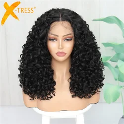 X-TRESS Synthetic Hair Lace Front Wigs For Black Women Afro Kinky Curly High Quality 16 Inches Daily Natural Wig Heat Resistant