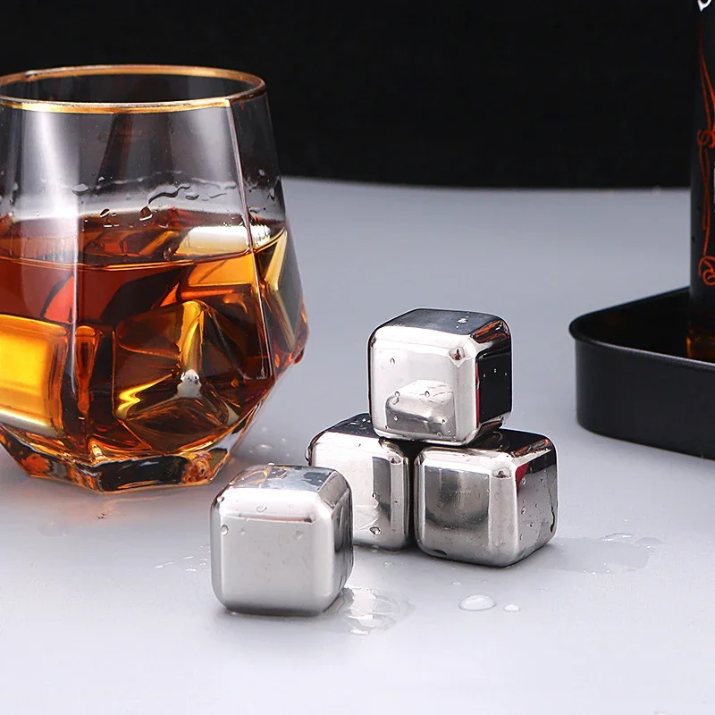 304 Stainless Steel Ice Cubes with Ice Clip Whiskey Beer Iced Artifact Household Quick Frozen Ice Wine Set with Metal Ice Granul