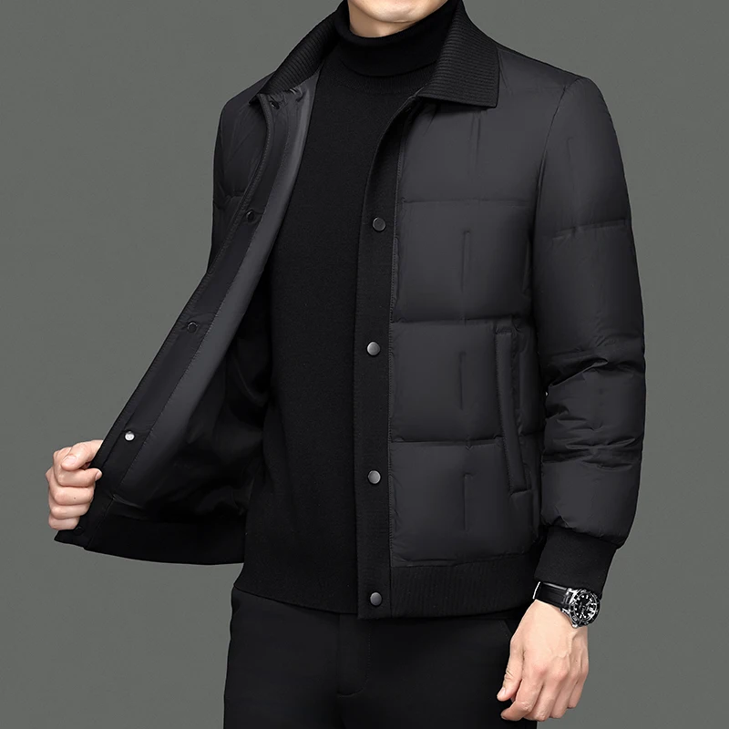 2025 Otoño Invierno chaqueta de plumón para hombre abrigo de plumón de pato blanco moda de negocios Casual chaqueta cálida cuello vuelto prendas de vestir exteriores para hombres