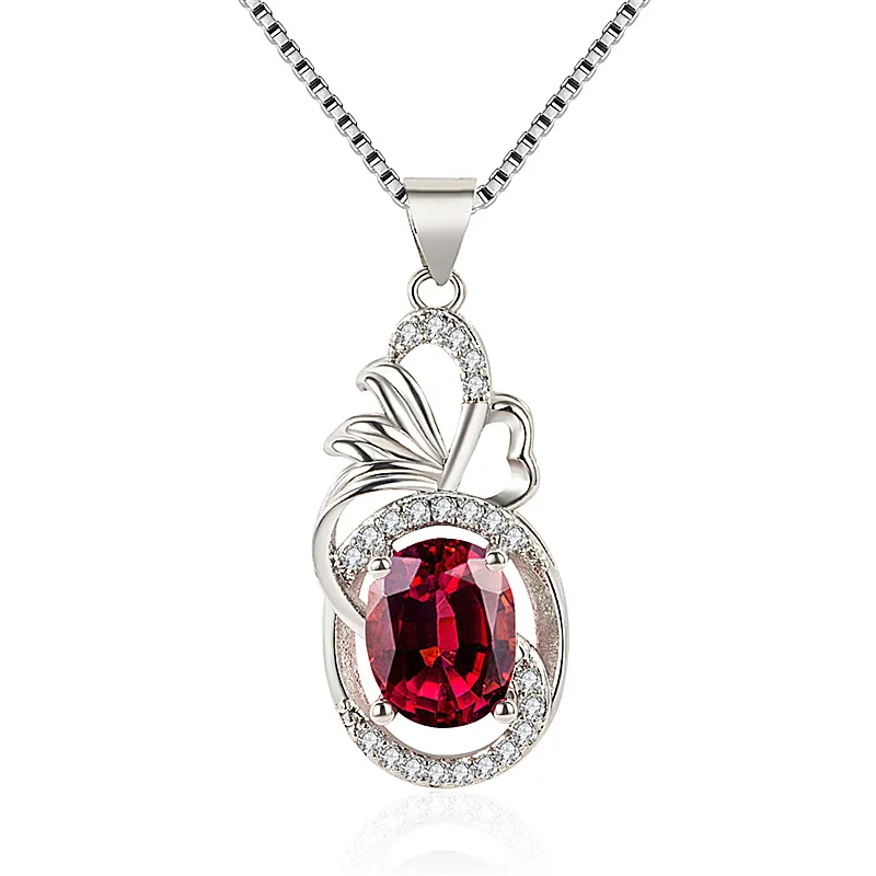 HuiSept Elegant Silver 925 Necklace Jewelry with Oval Shape Sapphire Zircon Gemstone Pendant Fashion Ornament for Women Wedding