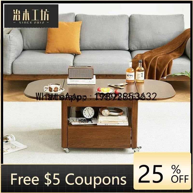 T2-25 Ash Tea Table Simple Folding Modern Living Room Movable Side Table Small Apartment Solid Wood Tea Table
