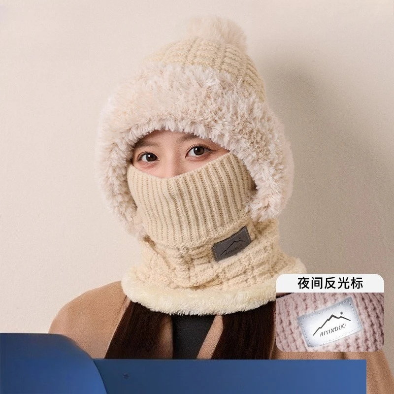 Color Burr Edge Square One-piece Knitted Hat 2026 Autumn and Winter New Thickened Windproof One-piece Hat TK Wool Hat