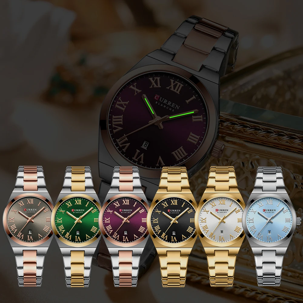 Relojes CURREN de cuarzo a la moda para mujer, números romanos, reloj de pulsera sencillo y elegante de acero inoxidable para mujer