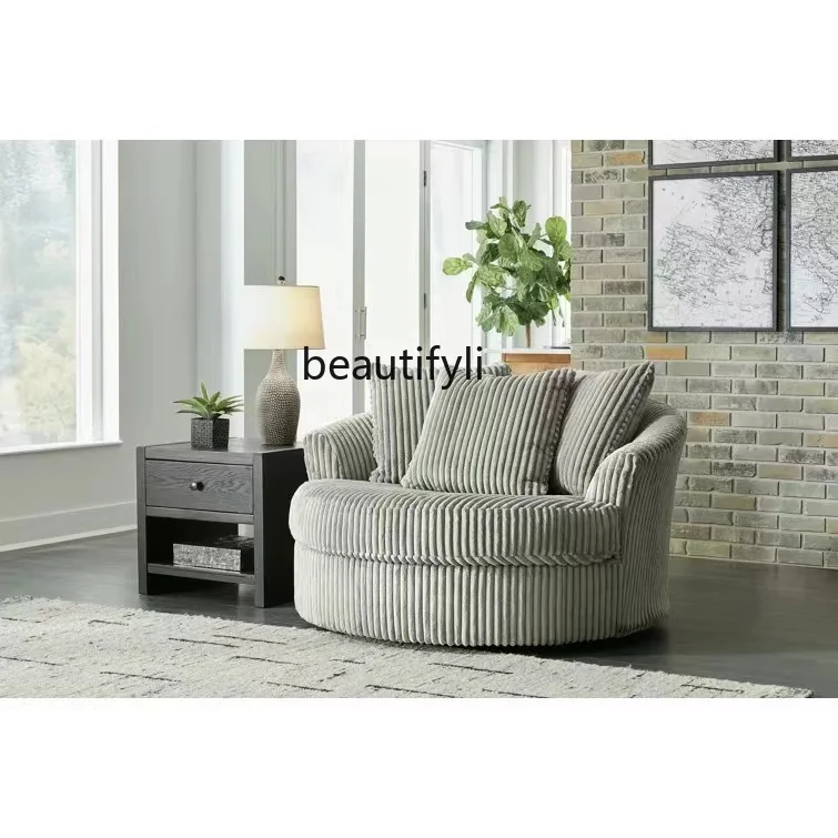 Nordic Designer Lazy Fabric Small Couch Bedroom Balcony Modern Cream Wind Rotating Corduroy Single Sofa