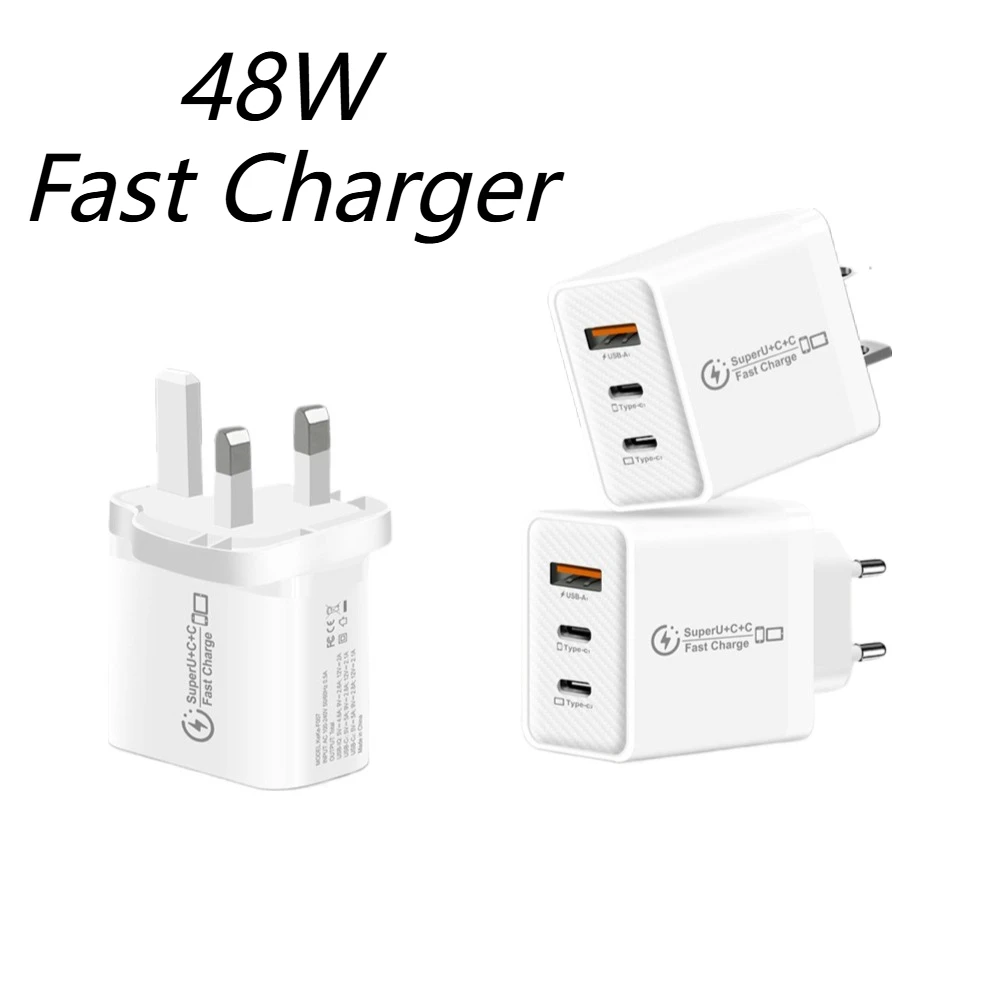 48W 3 Ports USB Schnellladegerät QC 3.0 PD Typ C Wandadapter EU US UK Stecker für iPhone 15 Xiaomi Samsung Huawei zum Aufladen von Telefonen