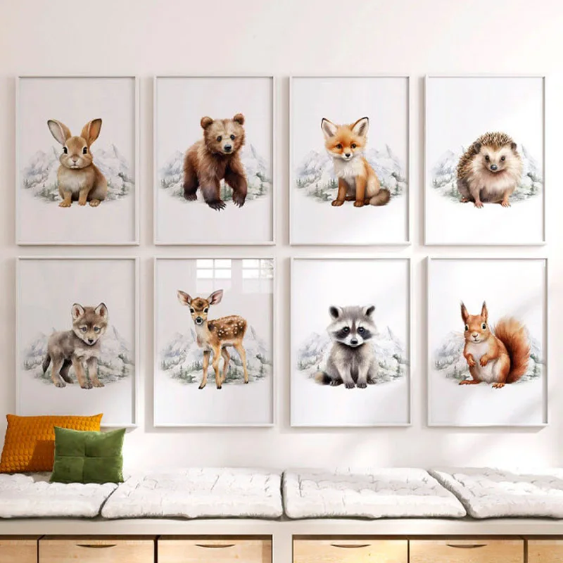 Wild Bear Deer Fox Rabbit Owl Squirrel Nursery Wall Art Canvas Painting Nordic Posters and Prints Pictures Baby Kids Room Decor