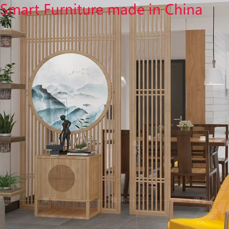 Solid wood screen partition living room new Chinese porch modern simple hollowed-out Tongding restaurant hotel