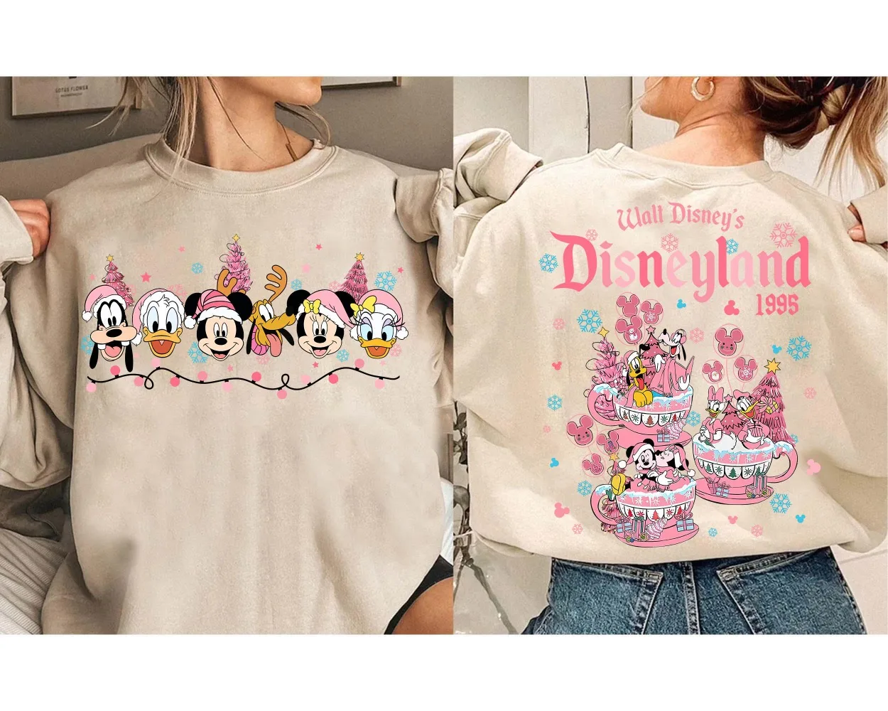 قمصان عيد الميلاد ديزني ميكي والأصدقاء الوردية على الوجهين، تي شيرت ميكي لحفلة عيد الميلاد المجيد جدًا 2025 #1