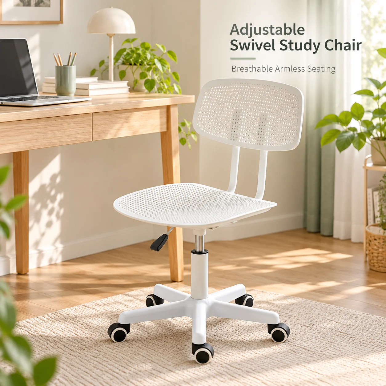 AOLIVIYA Height Adjustable Office Chair Armless Swivel Desk Chair Breathable Rolling Computer Chair For Dorm Study White