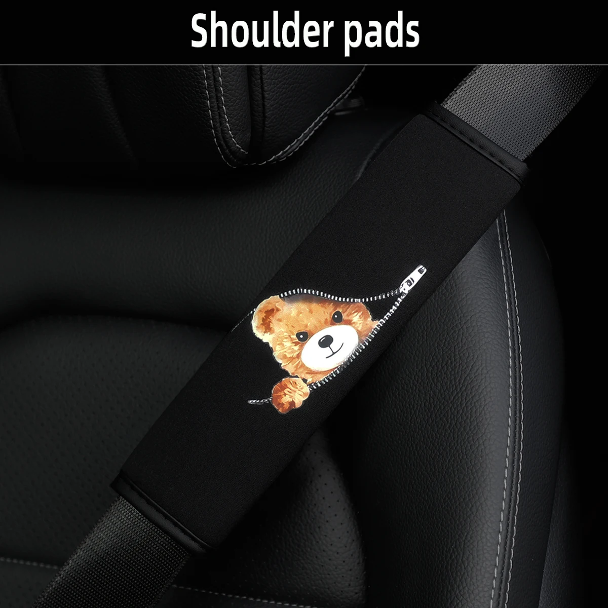 Breathable Zippered Teddy Bear Safety Belt Shoulder Cover Brown/Pink Cat Design Car Work Gear Accessory