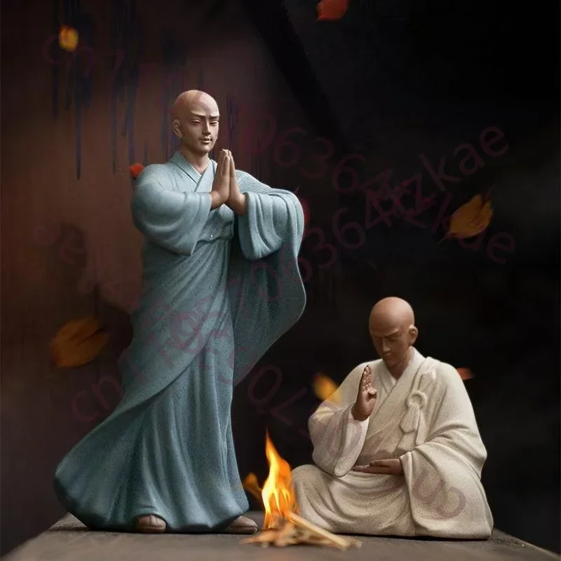 Ceramic Blessing Little Novice Monk Figurine Decoration Chinese Buddha Statue Home Living Room Office Wealth Luck Feng ShuiDecor